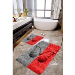 Mekta Home MKTBP-0122 60x100 50x60 cm Gri Kırmızı Kelebek 2'li Banyo Paspas Takımı
