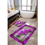 Mekta Home MKTBP-022 60x10050x60 cm 3 Boyutlu Mor Menekşe Desenli 2'li Banyo Paspas Takımı