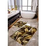 Mekta Home MKTBP-099 60x100 50x60 cm Altın Sarı Gül Yaprak 2'li Banyo Paspas Takımı