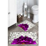 Mekta Home MKTPP-2010 60x100 50x60 cm 3 Boyutlu Mor Çiçekli Paspas Takımı