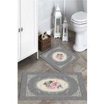 Mekta Home MKTPP-2028 60x100 50x60 cm Gül Desenli 2'li Banyo Paspas Takımı
