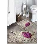 Mekta Home MKTPP-2030 60x100 50x60 cm 3 Boyutlu Mor Çınar Yaprağı 2'li Banyo Paspas Takımı