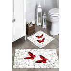 Mekta Home MKTPP-2034 60x100 50x60 cm 3 Boyutlu Kelebek ve Taşlı 2'li Banyo Paspas Takımı