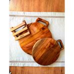 Mekwood Ahşap Kızılağaç Çanta Kulp Ikili+Standlı Kesme Tahtası - 3 Adet