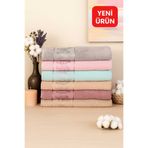 Mela Home Çiçek Desenli Kadife 50*90 cm 6'lı El ve Yüz Havlusu-Havlu Seti-Çeyizlik-Hediyelik-Mutfak %100 Pamuk