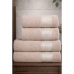 Mela Home Göz 4'lü Banyo Havlu Seti Hamam Takımı- El ve Yüz Havlusu- Çeyiz - Hediyelik 100% Pamuk - 90 x 145 cm - Bej