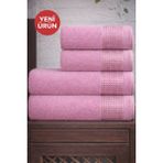 Mela Home Meltem 4'lü Banyo Havlu Seti Hamam Takımı- El ve Yüz Havlusu- Çeyiz - Hediyelik 100% Pamuk - 90 x 145 cm - Gül Kurusu