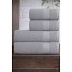 Mela Home Petek 4'lü Banyo Havlu Seti Hamam Takımı- El ve Yüz Havlusu- Çeyiz - Hediyelik 100% Pamuk - 90 x 145 cm - Gri