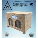 Melada Kedi Evi Dış Ortam Uygun Ahşap Kedi Evi Double Osb 61x41x36 Cm cok-renkli