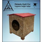 Melada Kedi Evi Dış Ortam Uygun Ahşap Kedi Evi OSB 39x37x34 cm