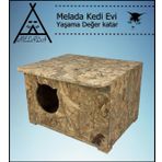 Melada Kedi Evi Dış Ortam Uygun Ahşap Kedi Evi Osb 50X35X30 cm