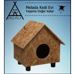 Melada Kedi Evi Dis Ortam Uygun Ahsap Kedi Evi Osb 55X40x40 Cm