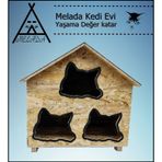 Melada Kedi Evi Dış Ortam Uygun Ahşap Kedi Evi Osb 58x58x40 Cm cok-renkli