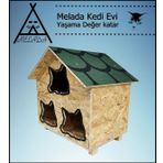 Melada Kedi Evi Dış Ortam Uygun Ahşap Kedi Evi Osb 58X58X40 cm