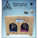 Melada Mobilya Kedi Evi Dış Ortam Uygun Ahşap Kedi Evi Double Osb Minderli 61x41x36 cm