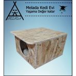 Melada Mobilya Kedi Evi Dış Ortam Uygun Ahşap Kedi Evi Osb 35x33x23 cm