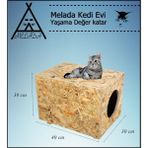 Melada Mobilya Kedi Evi Dış Ortam Uygun Ahşap Kedi Evi Osb 40x30x30 cm