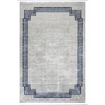 Meladze Gri Çerçeveli Modern Geometrik Etnik Desenli Boho Makinada Yıkanabilir Hafif Hav Toz Vermez Leke Tutmaz Kaymaz Taban Dijital Makine Baskı Halı Oturma Odası Salon Yolluk Koridor Mutfak Halısı
