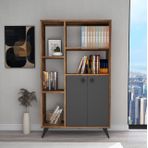 Meldan 7 Raflı2 Kapaklı Modern Kitaplık, Ceviz Antrasit