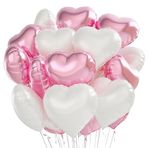 Meleager Kalp şeklinde folyo balon, 24 adet, kalp şeklinde balon düğün, pembe beyaz, kalp helyum balon, parti, doğum günü, sevgililer günü, düğün, nişan, anneler günü için (pembe beyaz)