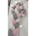 Meleğin Işıklı Topları 190 cm 3'lü Örgü Koruma / Beşik - Yatak Koruyucu - Toz Pembe - Açık Gri- Beyaz