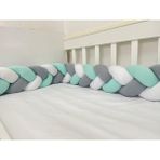 Meleğin Işıklı Topları 240 cm 3'lü Örgü Koruma /50X90 Sepet Beşik - Yatak Koruyucu - Su Yeşili - Açık Gri - Beyaz