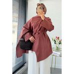 MELEK ARAZ Premium Asimetrik Pelerinli Keten Tunik - Kiremit