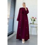 MELEK ARAZ Taş İşlemeli İkili Abaya Takım - Bordo
