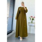 MELEK ARAZ Taş İşlemeli İkili Abaya Takım - Yağ Yeşili