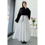 MELEK ARAZ Vintage Puantiye Desenli Yüksek Bel Flare Etek - Beyaz