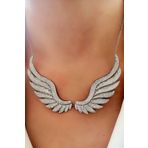 Melek kanadı figürlü İtalyan tasarımı zirkon tas lüks kolye