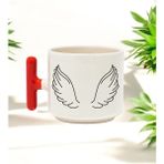 Melek Kanadı Tasarımlı Kırmızı T Kulplu Seramik Baskılı Kupa Bardak 250 ml - 010 - Beyaz