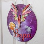 Melek Kanatlı Isme Özel Çocuk Odası Kapı Süsü