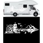 Melek Pazarı Deniz Feneri Manzara, Pusula Doğa Manzarası Kamp Karavan STICKER-S1364 - 160 X 52 cm - Beyaz