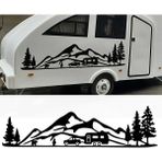 Melek Pazarı Kamp Orman Manzara Karavan Siyah 40x11 cm Oto Sticker