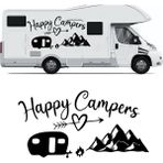Melek Pazarı Mutlu Kampçılar, Happy Campiers, Kamp Sticker, Karavan STICKERI-S1750 - 30 X 15 cm - Siyah