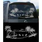 Melek Pazarı Palmiye Gün Batımı Manzara Karavan Kamp Çadır STICKER-S1739 - 60 X 25 cm - Gümüş