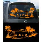 Melek Pazarı Palmiye Gün Batımı Manzara Karavan Kamp Çadır STICKER-S1739 - 60 X 25 cm - Turuncu