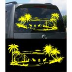 Melek Pazarı Palmiye Gün Batımı Manzara Karavan Kamp Çadır STICKER-S1739 - 90 X 37 cm - Sarı
