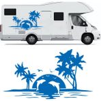 Melek Pazarı Palmiye ve Yunuslar Kamp, Karavan Sticker - Mavi - 120 X 66 cm