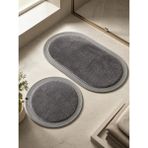 Melena Carpet Premium Kaymaz Taban Peluş Banyo Paspası Seti Jüt Kenar Detaylı 2’li Oval Yuvarlak 100X60 60X60 - Antrasit - PELUŞ PASPAS