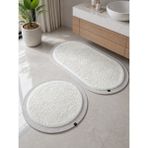 Melena Carpet Premium Kaymaz Taban Peluş Banyo Paspası Seti Jüt Kenar Detaylı 2’li Oval Yuvarlak 100X60 60X60 - Beyaz - PELUŞ PASPAS