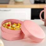Meleni Baby 1 Adet Kapaklı Atıştırma Kabı - Yuvarlak Çocuk Atıştırmalık Bebek Beslenme Mama Kabı 150ml Pembe
