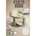 Meleni Baby 2'li Bebek Banyo Oturağı Minder Seti - Vakumlu Bebek Mama Oturağı, Yıkanabilir Oturak Minderi Yeşil