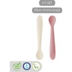 Meleni Baby 2'li Diş Kaşıyıcı Bebek Mama Kaşığı - Silikon Mama Kaşığı - Krem