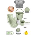 Meleni Baby 3'lü Bebek Banyo Seti - Vakum Tabanlı Yıkama Aparatı - Banyo Su Kovası - Maşrapa - Yeşil
