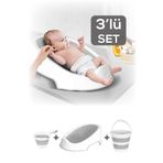 Meleni Baby 3'lü Soft Bebek Küveti Seti - Silikon Fileli Bebek Besleme, Yıkama Banyo Küveti, Su Kovası, Koçero