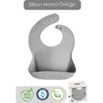 Meleni Baby Mega Boy Silikon Mama Önlüğü - Çift Kilitli Ayarlanabilir Bebek Mama Önlüğü - Gri