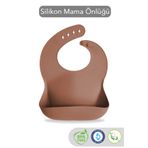 Meleni Baby Mega Boy Silikon Mama Önlüğü - Çift Kilitli Ayarlanabilir Bebek Mama Önlüğü - Kahve