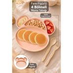 Meleni Baby Mouse Figürlü Beslenme Seti - 4 Bölmeli Kaşık Çatallı Bebek Yemek Kasesi Mama Kabı Pembe